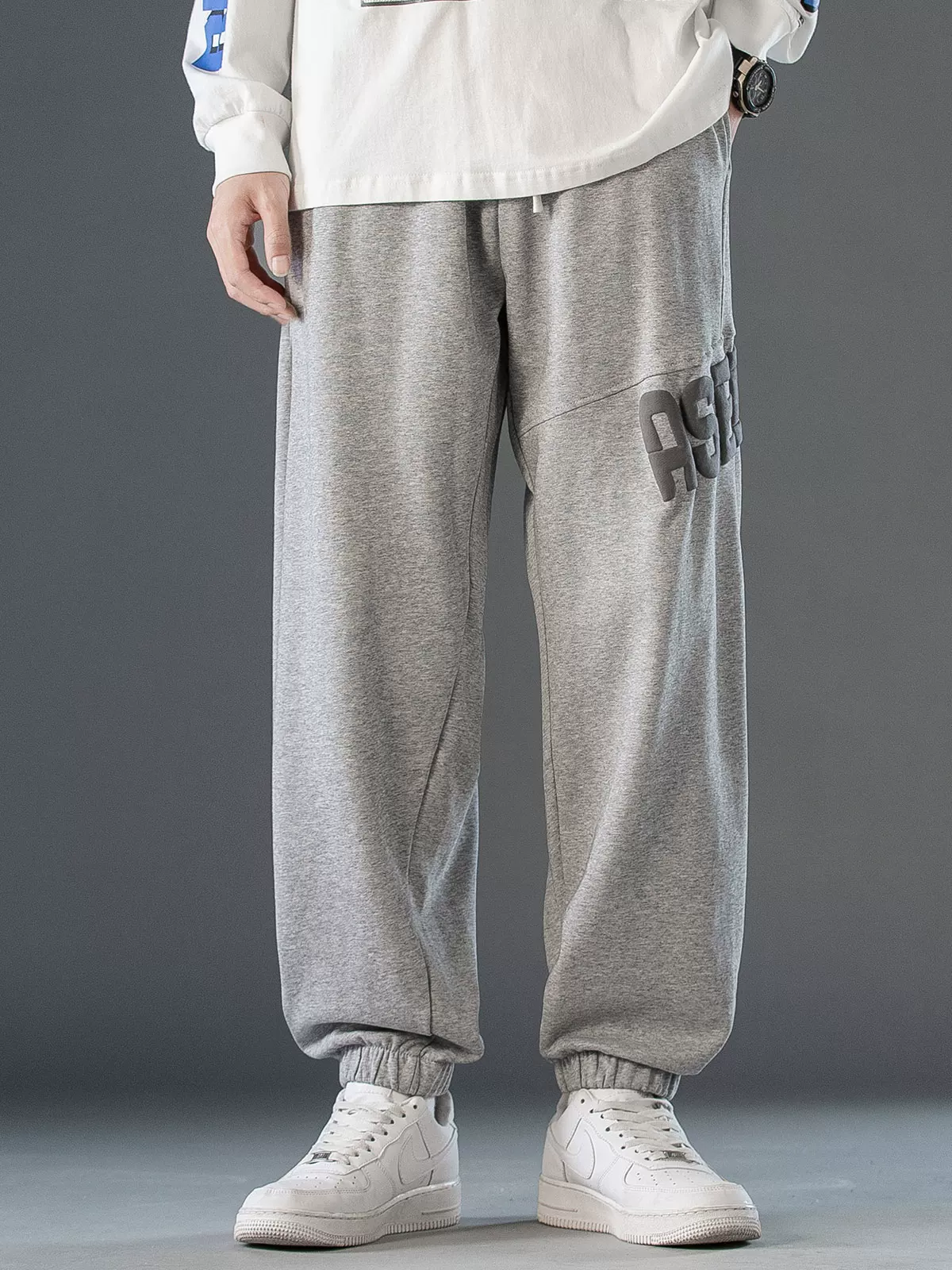 Quần thể thao hạng nặng kiểu Mỹ OMZM dành cho nam, quần jogger in chữ thời trang đường phố mùa thu, quần thể thao dáng rộng, thoải mái