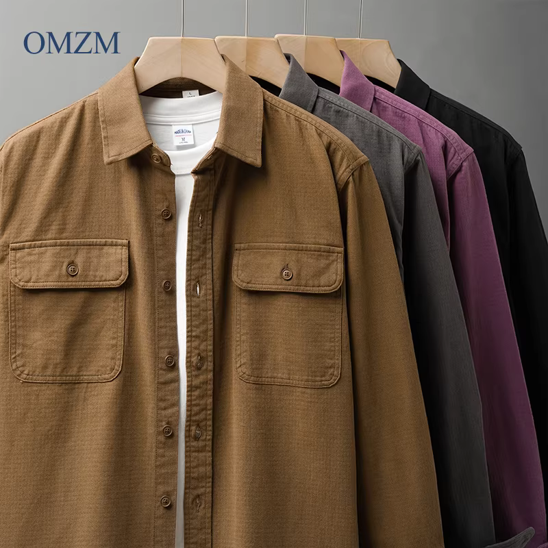 Áo khoác công nhân chất liệu cotton nguyên chất 400G dành cho nam, mùa thu 2024, kiểu Mỹ cổ điển, dáng rộng, cổ trụ, áo khoác thường ngày