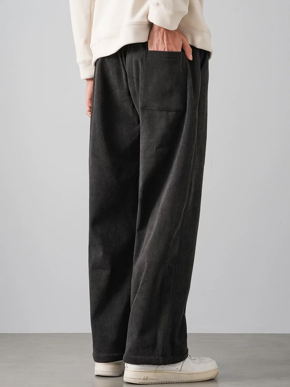 Quần chenille hạng nặng OMZM500G dành cho nam, quần dài ống rộng dáng rộng phong cách retro mùa thu đông có lót lông cừu