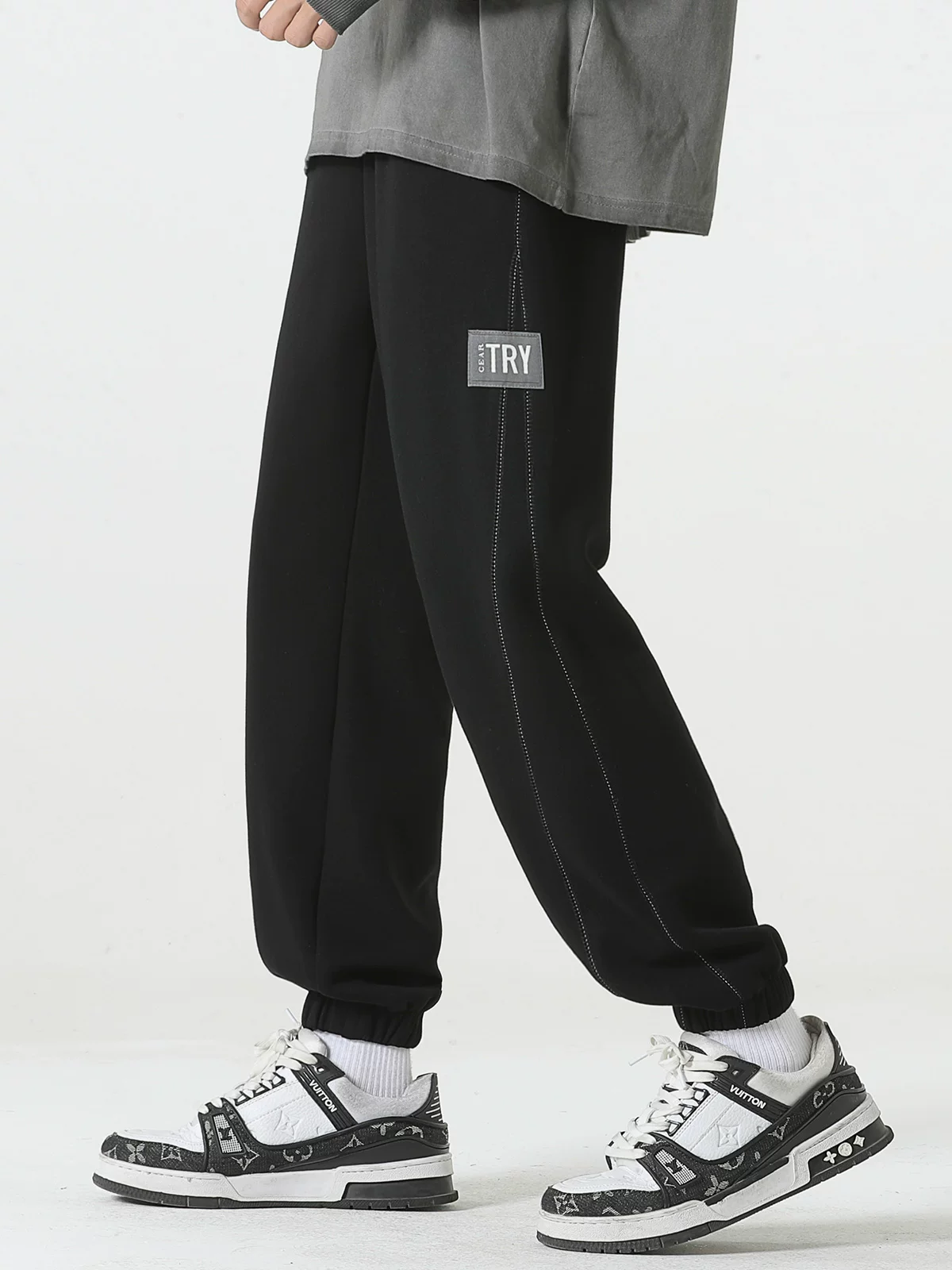 Quần jogger thể thao hạng nặng kiểu Mỹ OMZM dành cho nam, quần thường ngày phối màu hợp thời trang mùa thu mới, quần thể thao màu xám dành cho bé trai.