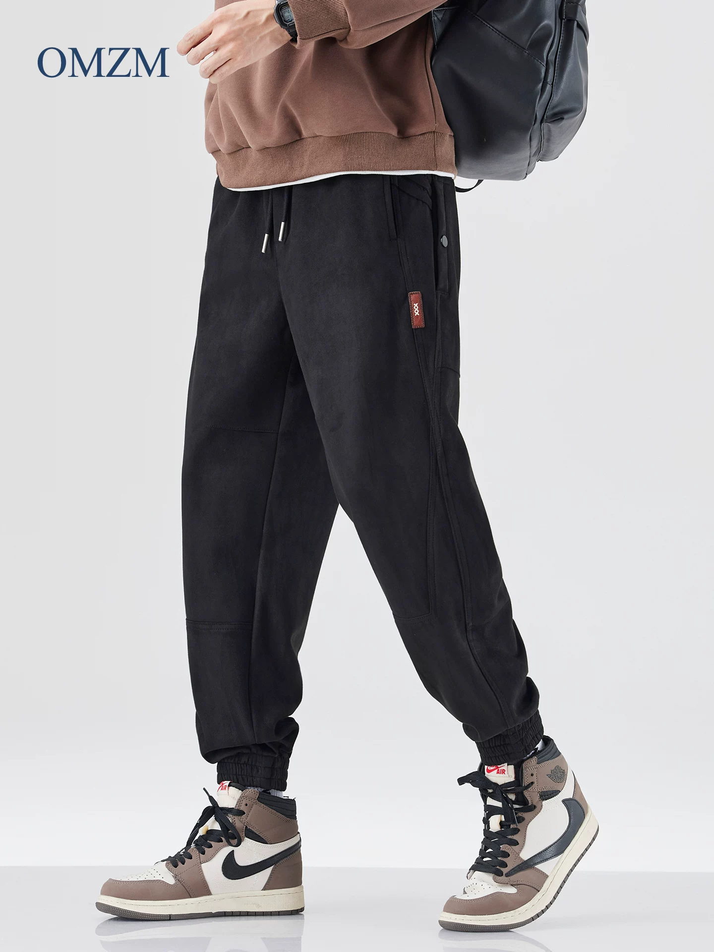 Quần jogger da lộn hạng nặng OMZM dành cho nam, quần dài thường ngày phối màu mùa thu, quần cargo đi bộ đường dài ngoài trời phong cách cổ điển