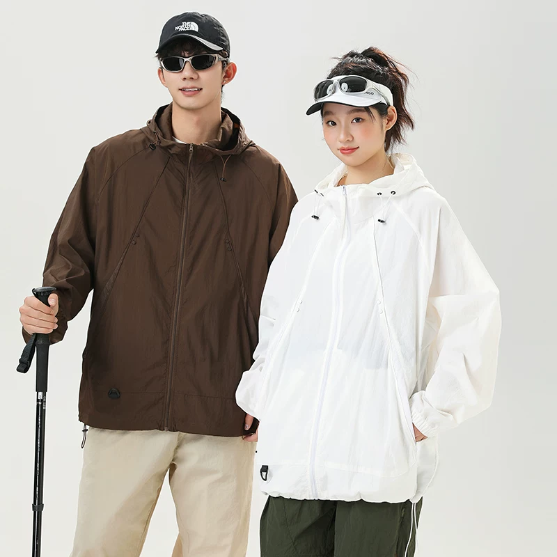 Quần áo chống nắng nhẹ OMZMUPF50+ dành cho nam và nữ, quần áo chống tia cực tím mùa hè, áo khoác có mũ trùm đầu ngoài trời kiểu núi