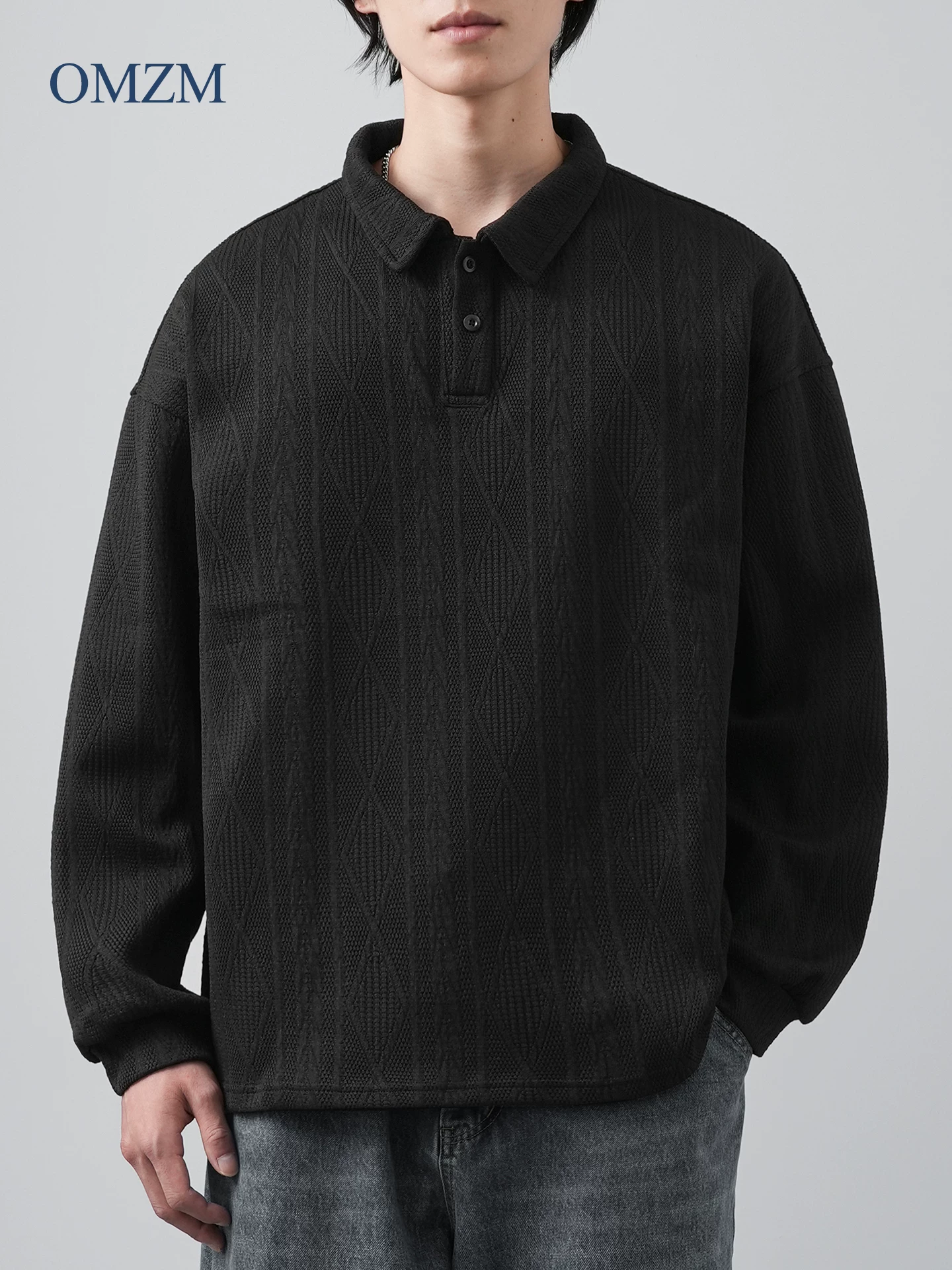 Áo nỉ có họa tiết OMZM dành cho nam, áo sơ mi POLO dài tay cao cấp mùa thu, áo khoác dáng rộng kiểu Mỹ