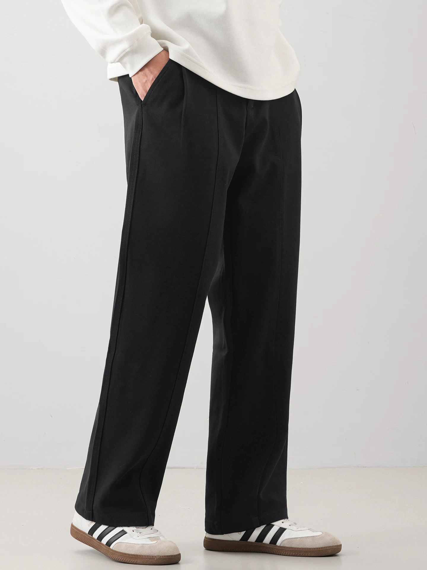 Quần âu ống đứng OMZM dành cho nam, mùa thu đông, cao cấp, quần vest đen sành điệu, quần ống rộng dáng rộng kiểu Mỹ