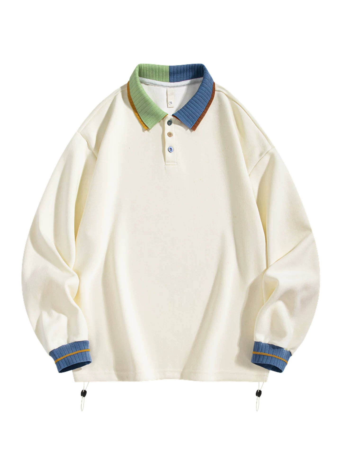 Áo nỉ cổ POLO hai lớp hạng nặng OMZM dành cho nam, phong cách đường phố cao cấp của Mỹ mùa thu, áo sơ mi dài tay có cổ phối màu