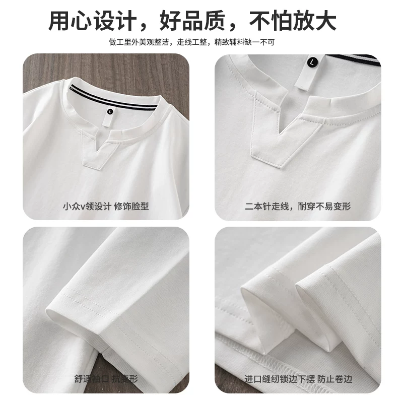 Áo thun nam cổ chữ V tay dài chất liệu cotton cao cấp 300G kiểu Mỹ, áo thun trơn màu mùa xuân, chất liệu cotton dài sợi chải kỹ 40 số.