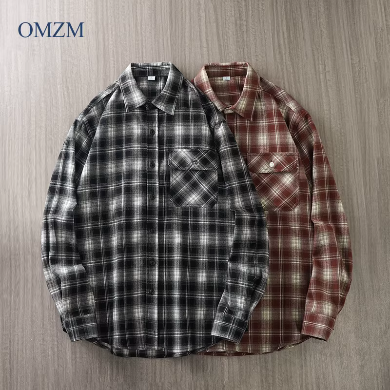 Áo sơ mi flannel dày 400G dành cho nam, tay dài, kiểu mới xuân 2025, áo sơ mi kẻ caro chải mềm, áo sơ mi công sở.