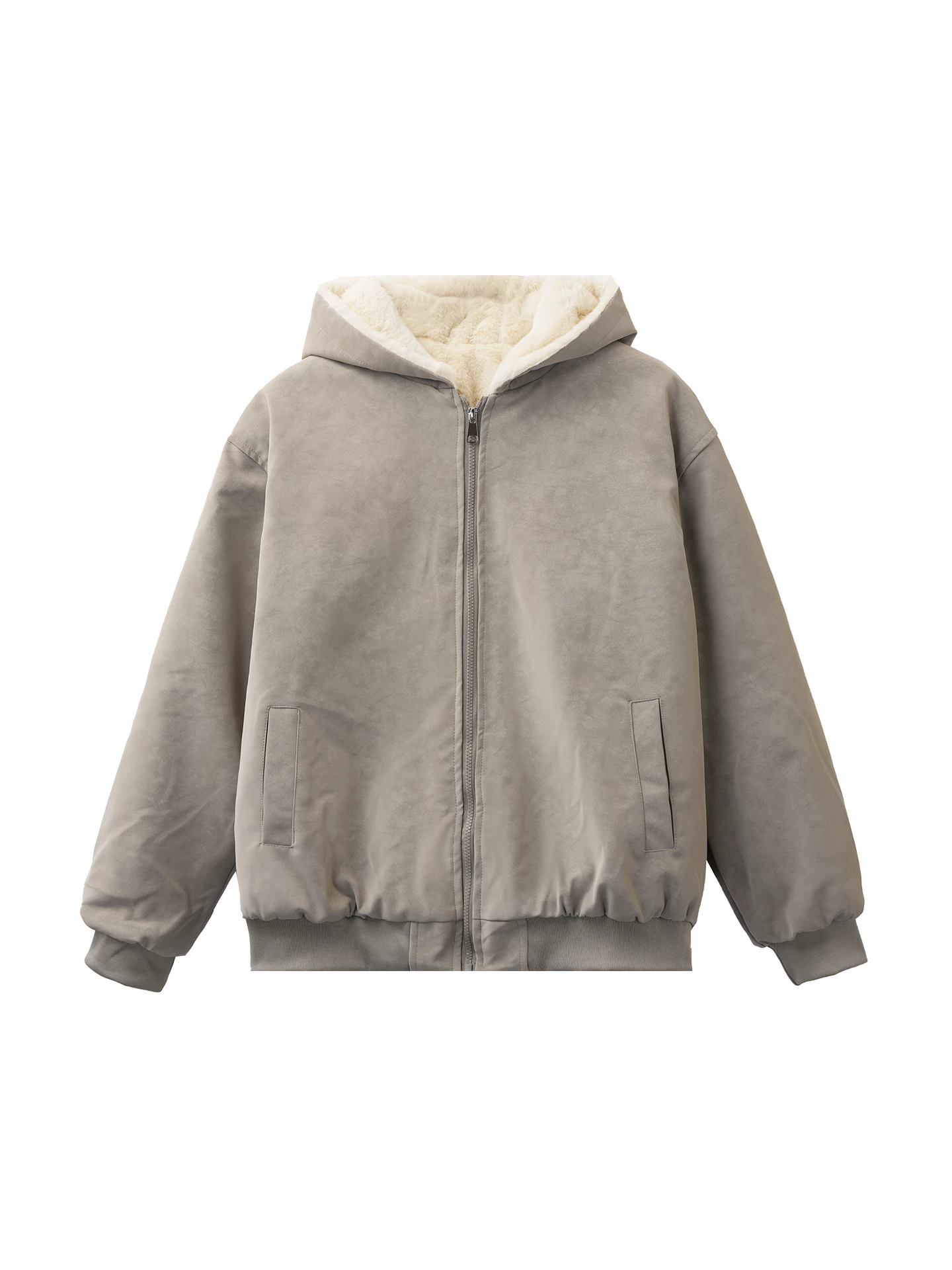 Áo khoác nam OMZM mùa đông bằng da PU dày dặn, có mũ trùm đầu, khóa kéo, lót lông cừu, phong cách cổ điển Anh.