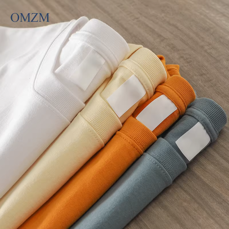 Áo thun dài tay hạng nặng 300G kiểu Mỹ dành cho nam và nữ, cổ nhỏ, áo sơ mi cổ tròn, áo len trễ vai màu trơn thuần cotton mùa thu