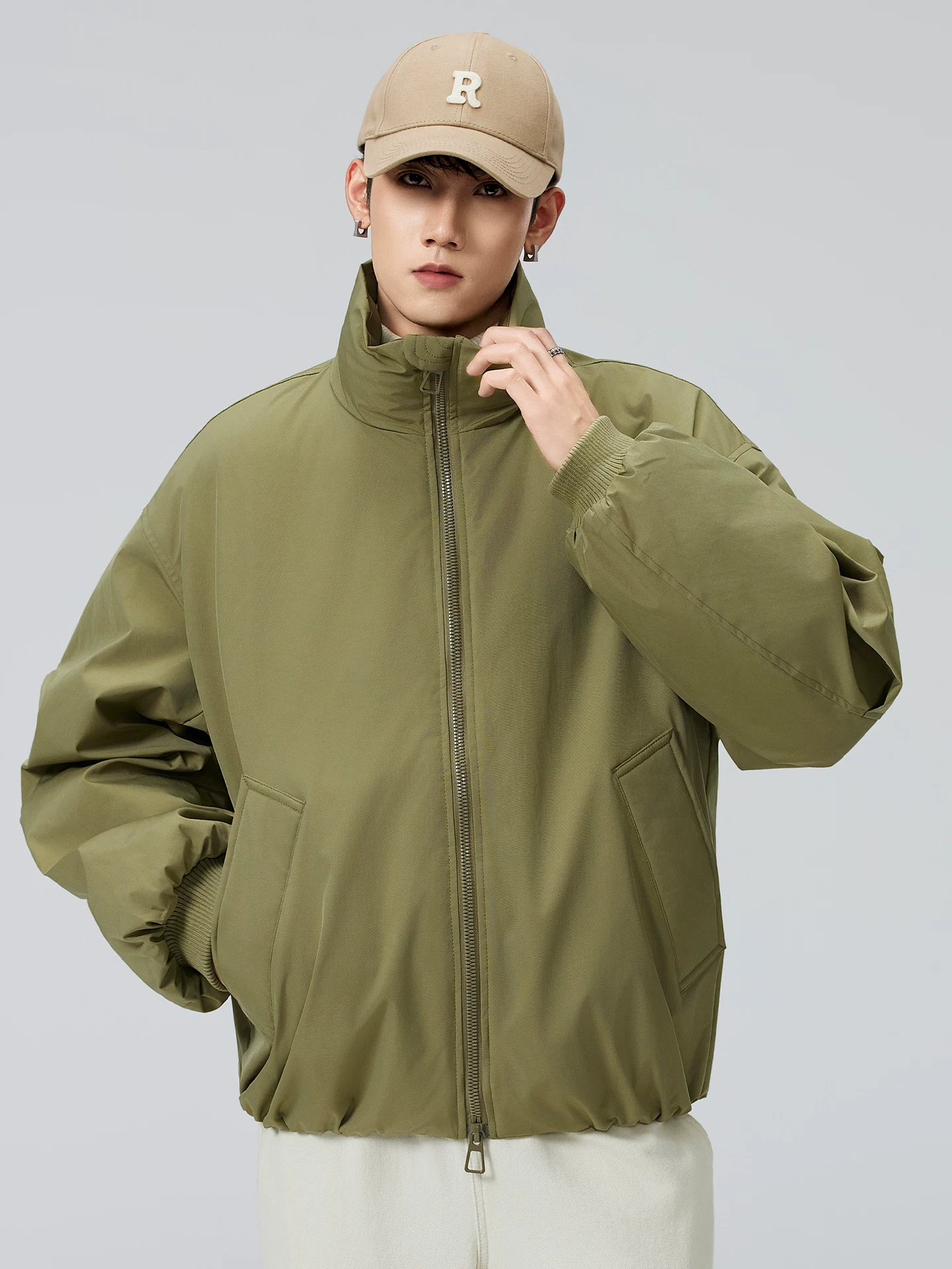 Áo khoác cotton ngắn cổ đứng OMZM dành cho nam, áo khoác phi công dày dặn mùa đông, áo khoác huấn luyện viên kiểu dáng sạch sẽ kiểu Mỹ, áo khoác cotton.