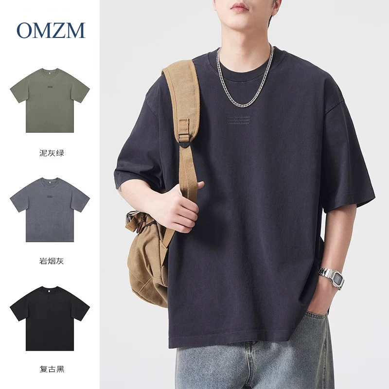 Áo thun nam tay ngắn chất liệu cotton 100% dày dặn 260G, kiểu dáng mùa hè Mỹ cổ điển, chất liệu cotton đã qua xử lý mềm mại, tay lửng rộng rãi, in chữ.