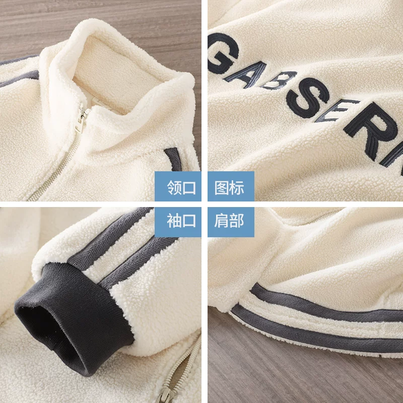 Áo khoác giả lông cừu dày 480G kiểu Mỹ dành cho nam, áo khoác dày lót lông cừu mùa đông, áo cổ đứng giữ ấm bằng lông cừu