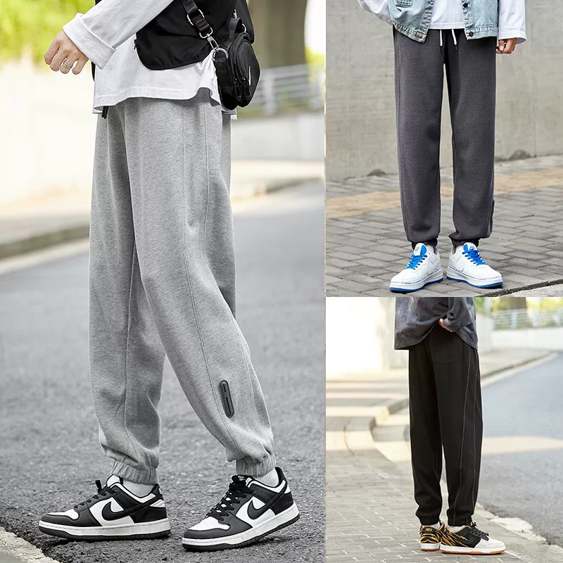 Quần thể thao hạng nặng kiểu Mỹ OMZM dành cho nam, quần jogger dáng rộng mùa xuân thu, quần thường ngày dệt kim màu xám cao cấp