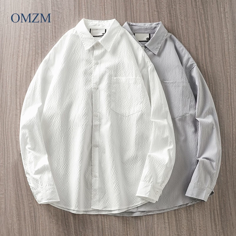 Áo sơ mi nhẹ kiểu Mỹ OMZM dành cho nam, dài tay, mùa xuân, cao cấp, áo sơ mi trắng mát mẻ và đẹp trai, áo khoác bảo hộ lao động không cần là, chống nhăn