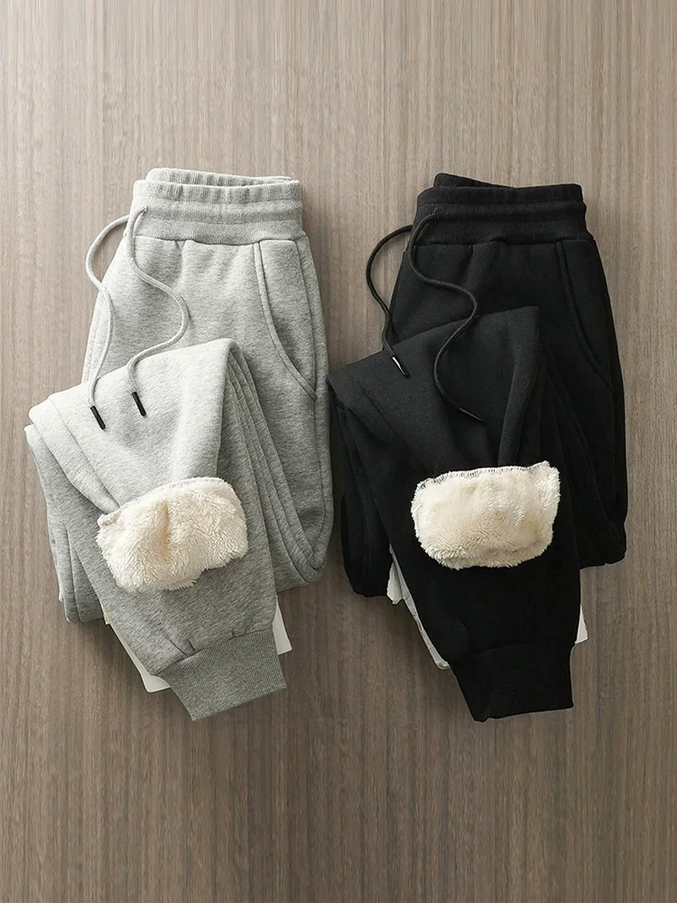 Quần len cừu OMZM dành cho nam, quần cotton dày dặn, lót lông cừu mùa đông, quần cotton dày dặn, ấm áp, quần jogger dáng rộng phong cách Mỹ.