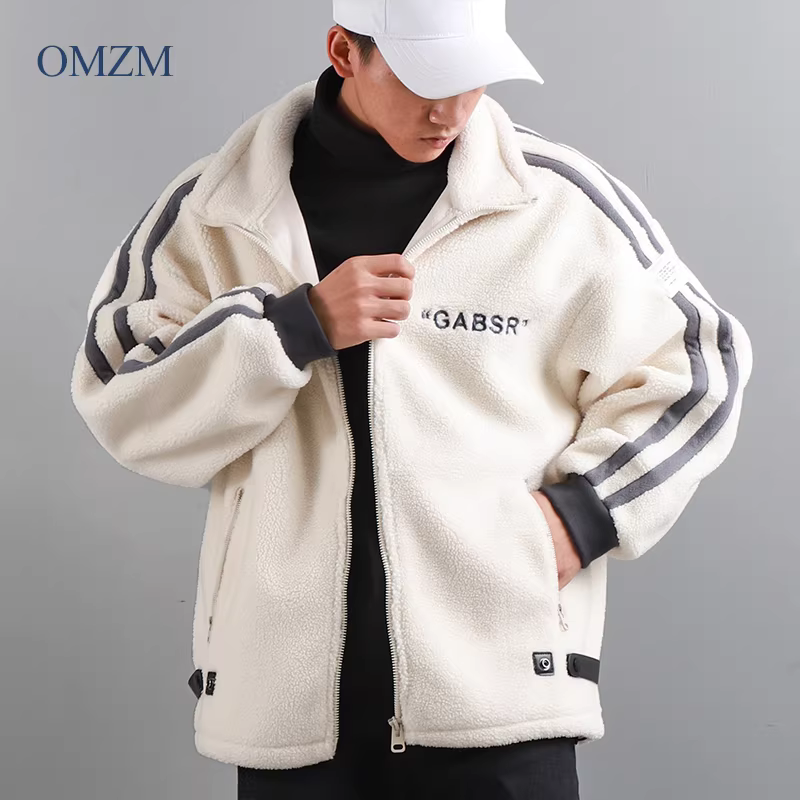 Áo khoác giả lông cừu dày 480G kiểu Mỹ dành cho nam, áo khoác dày lót lông cừu mùa đông, áo cổ đứng giữ ấm bằng lông cừu