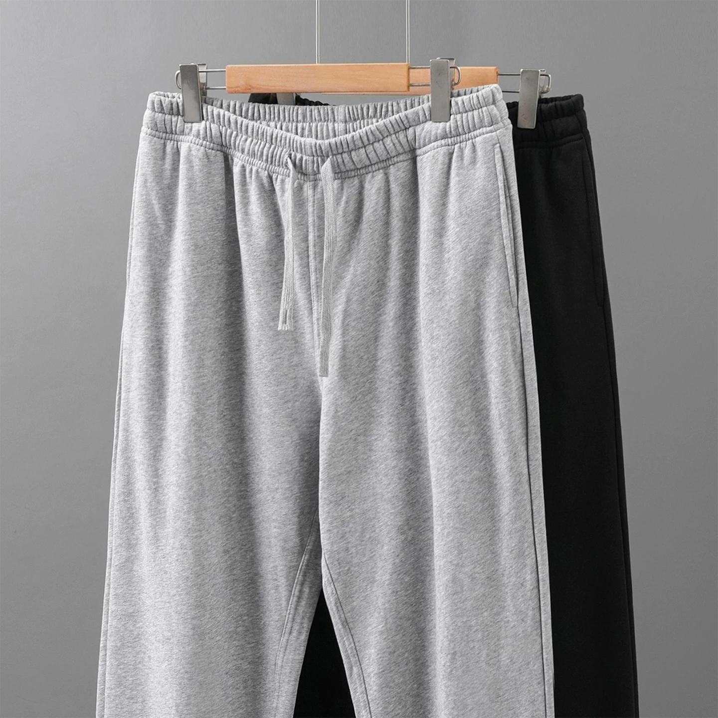 Quần thể thao OMZM hạng nặng màu xám terry dành cho nam, kiểu dáng mỏng mùa hè, quần ống rộng dáng rộng kiểu Mỹ, quần dài thể thao thông thường