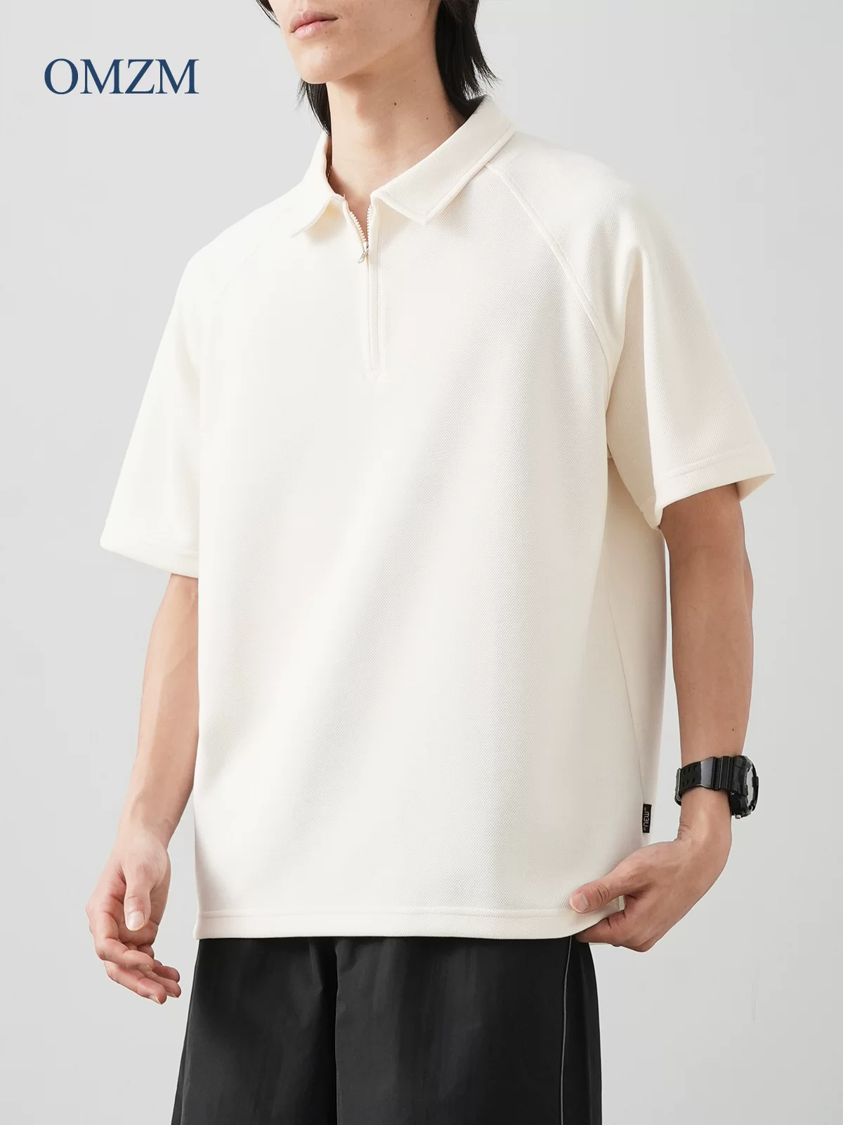 【Piqué Cotton】Áo sơ mi POLO nửa khóa kéo hạng nặng dành cho nam, tay ngắn, mùa hè, cảm giác cao cấp, áo thun có cổ dáng rộng