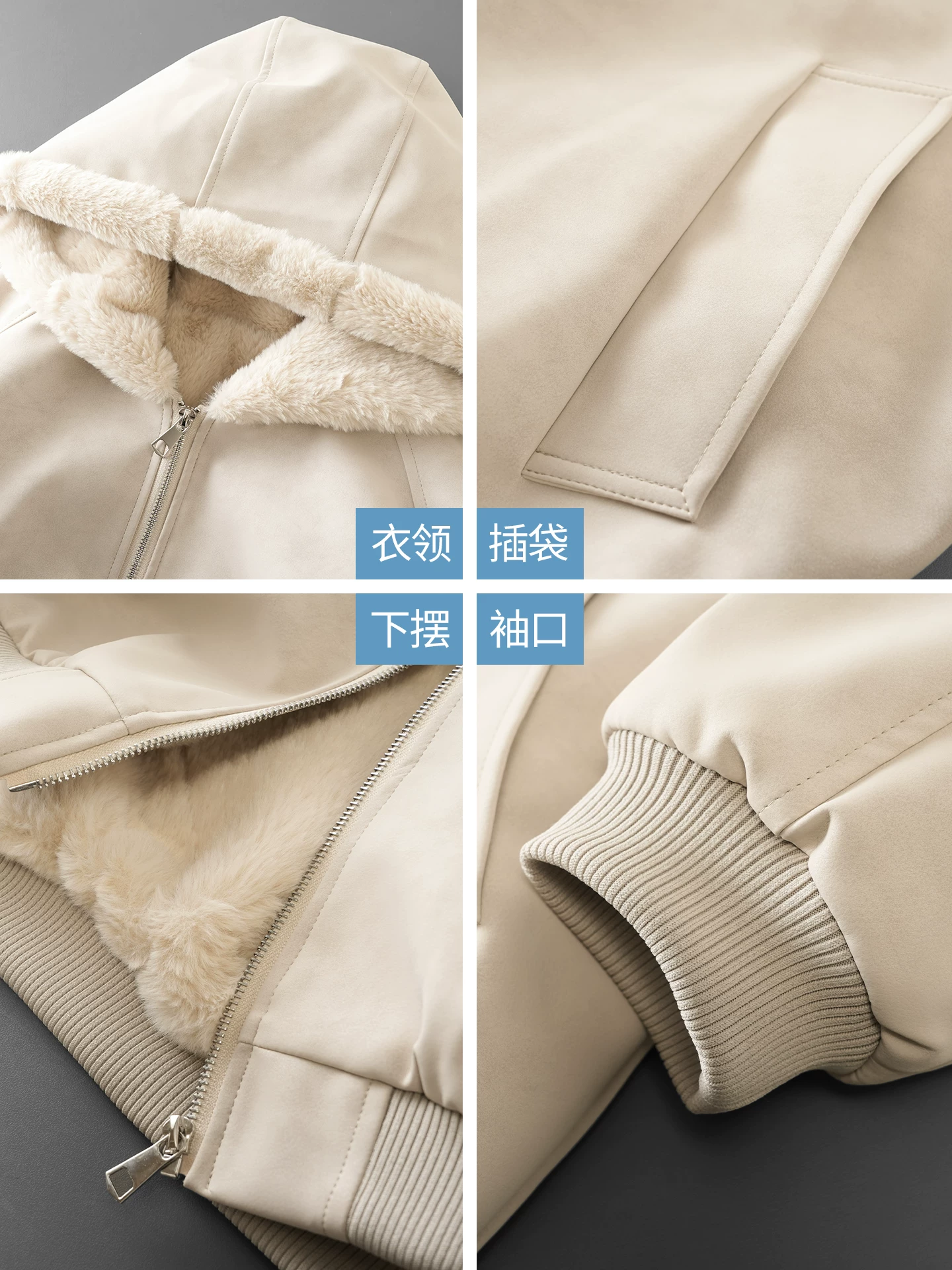 Áo khoác cotton da lộn có mũ trùm đầu OMZM dành cho nam giới trong mùa đông, lót lông cừu, dày dặn, ấm áp, áo len có khóa kéo, áo khoác cặp đôi nhuộm màu da PU