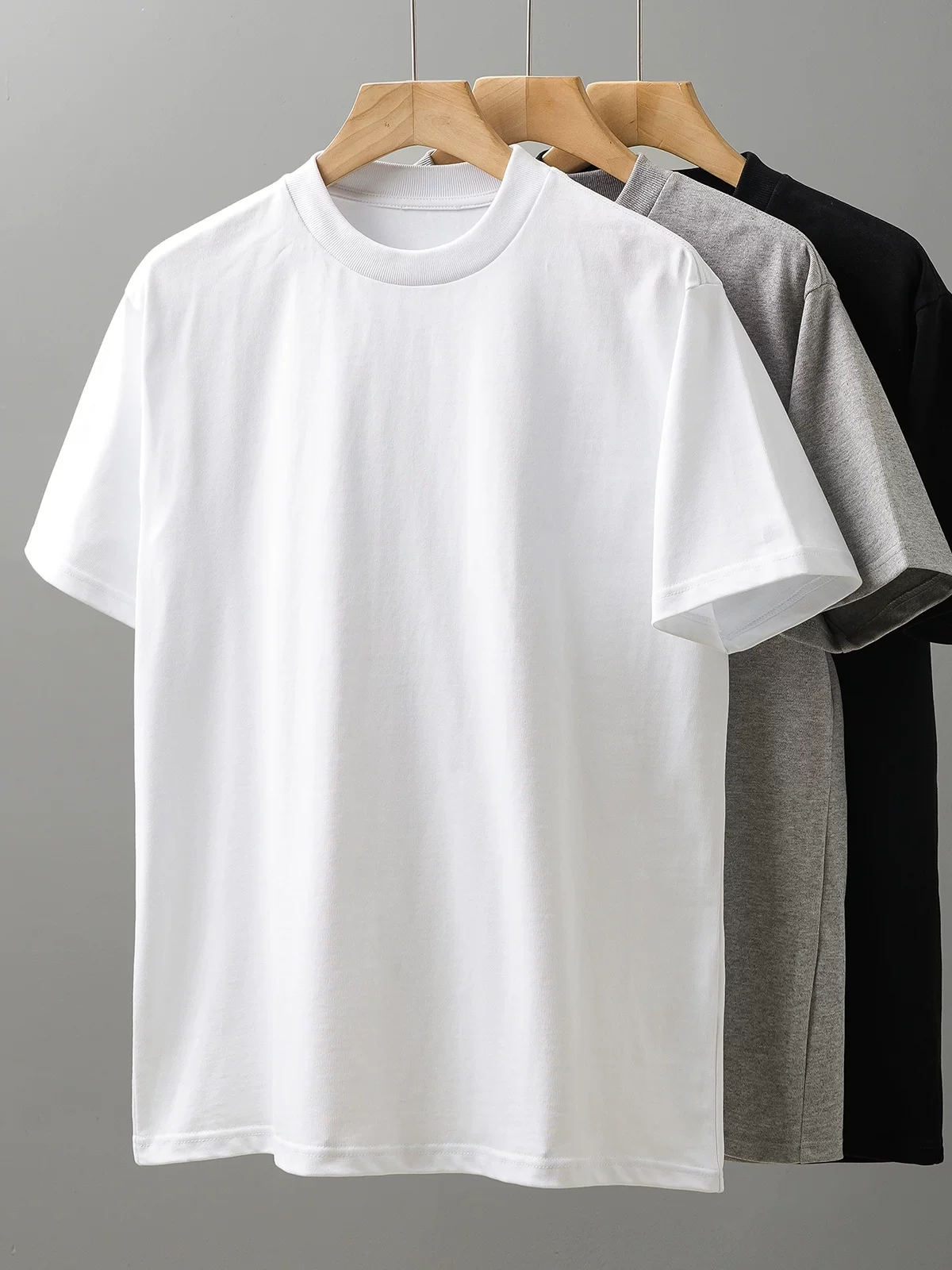 Áo thun hạng nặng 400G cổ nhỏ kiểu Mỹ dành cho nam, áo sơ mi cổ tròn tay ngắn mùa hè bằng cotton nguyên chất, tay áo nửa tay màu trơn thường xuyên dành cho nữ.
