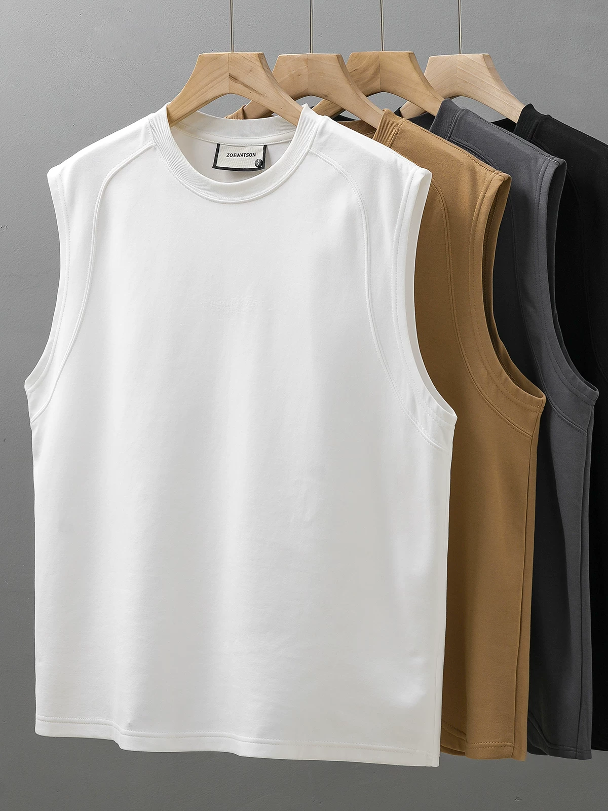 Áo vest cotton hạng nặng OMZM300G dành cho nam, áo lót thể thao thoáng khí nhanh khô mùa hè, áo thun không tay màu trơn