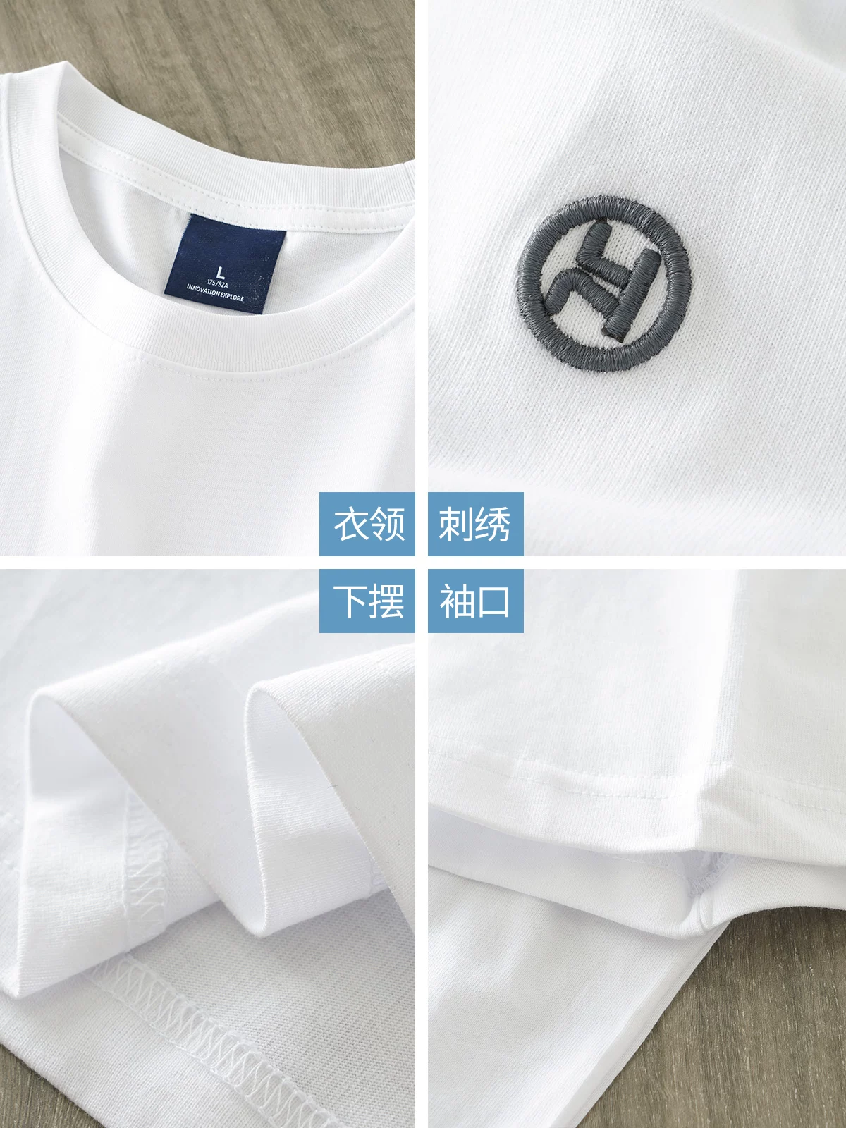 Áo thun ngắn tay cotton nguyên chất hạng nặng OMZM280G dành cho nam, áo thun cổ tròn dáng rộng thêu chữ cổ điển mùa hè hợp thời trang