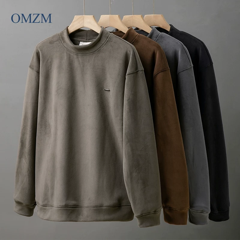Áo nỉ nam OMZM460G dày dặn hai lớp, chất liệu nhung núi, mùa đông 2024, lót lông cừu, dày dặn, ấm áp, cổ nửa cao.