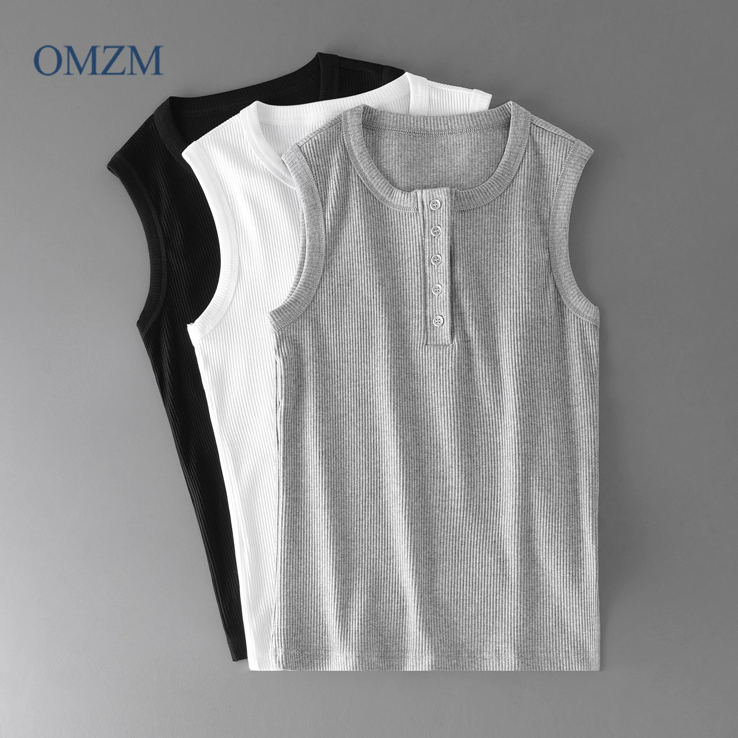 Áo ba lỗ họa tiết dọc hạng nặng OMZM dành cho nam, áo thể thao thể dục theo phong cách Mỹ mùa hè, áo thun không tay dáng rộng