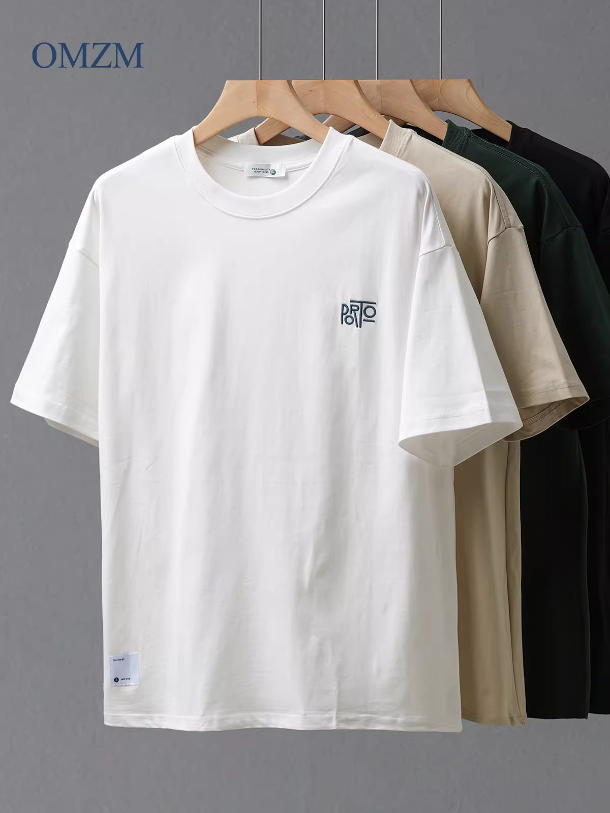 Áo thun nam OMZM kiểu Mỹ, chất liệu cotton 100% dày dặn 260g, tay ngắn, thiết kế thêu mới mùa hè 2025, dáng rộng, tay lửng.