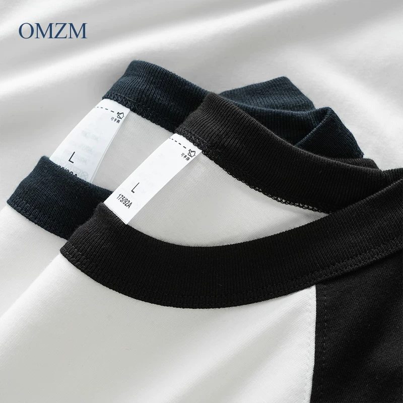 Áo thun dài tay tay raglan dày dặn 230G ba kim dành cho nam, áo sơ mi cotton thuần chất mùa thu, áo nỉ cổ tròn phong cách retro Mỹ.