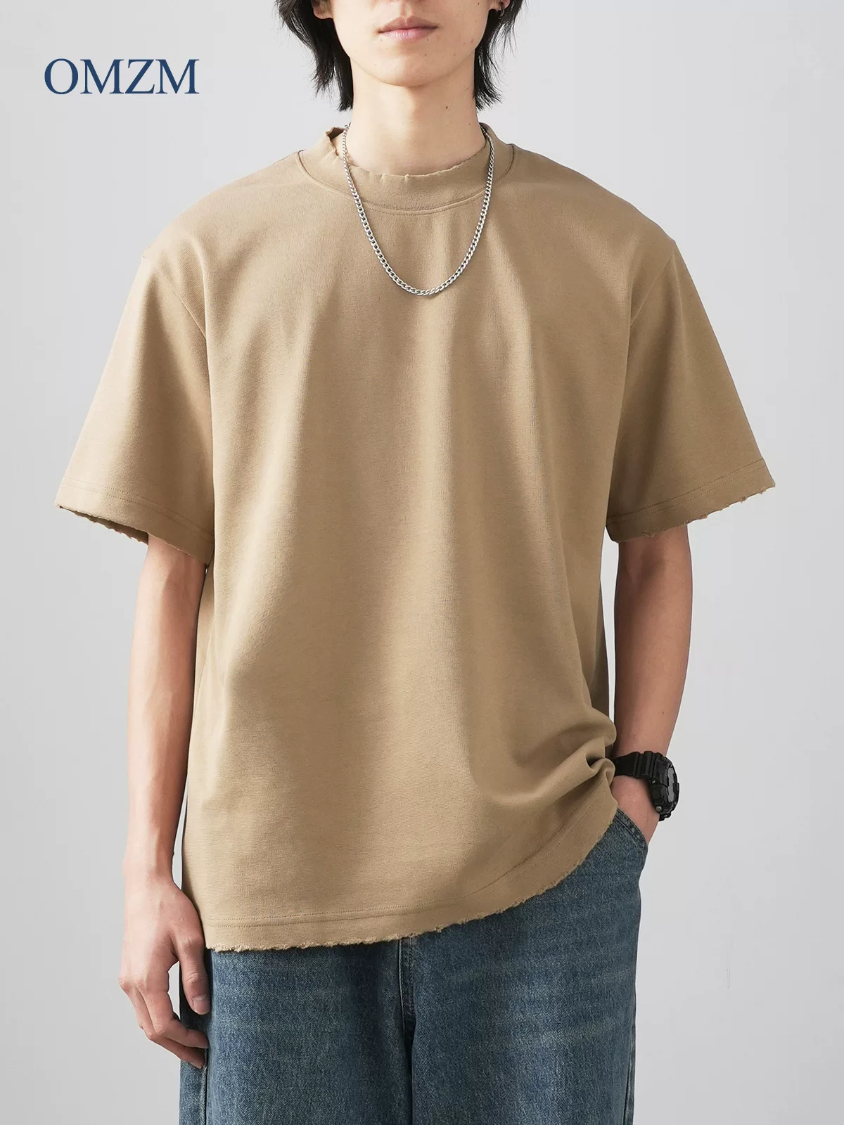 Áo thun ngắn tay cổ tròn kiểu Mỹ 400G dành cho nam, áo thun cổ tròn mùa hè, áo nửa tay màu trơn cổ điển, kiểu dáng cũ kỹ.