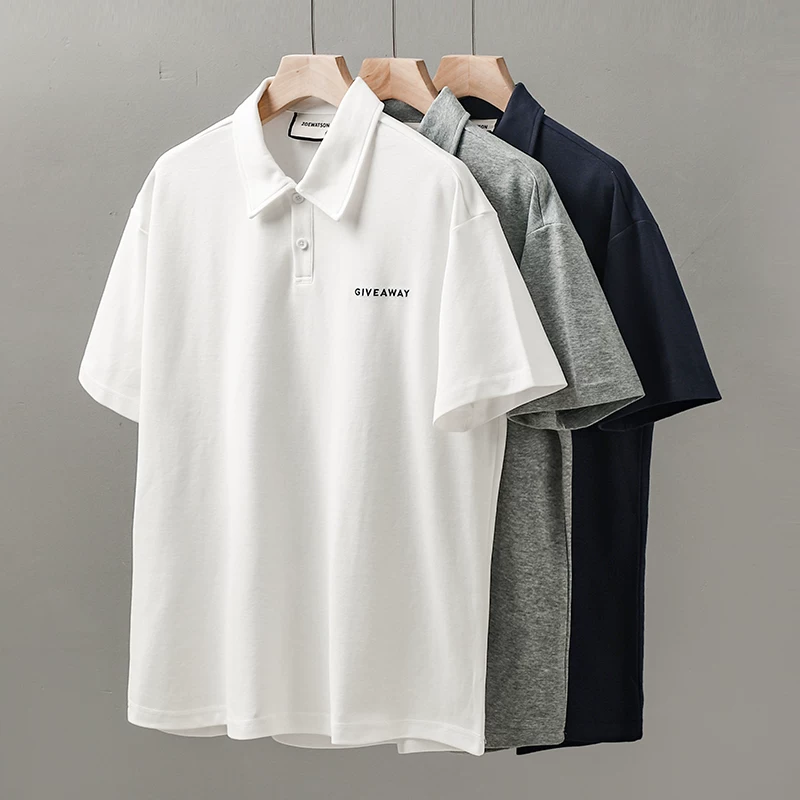 OMZM Áo sơ mi POLO hạng nặng 320G phong cách Mỹ ngắn tay mùa hè dành cho nam giới phong cách Nhật Bản đơn giản thêu áo thun dáng rộng có cổ Paul