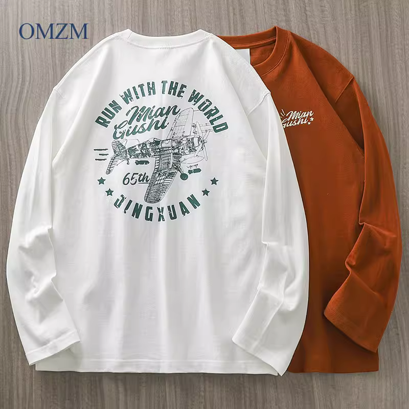 Áo thun dài tay nam kiểu Mỹ cổ điển, chất liệu cotton 320G dày dặn, áo sweatshirt cổ tròn, áo thun in họa tiết thời trang thu đông, thương hiệu độc đáo.