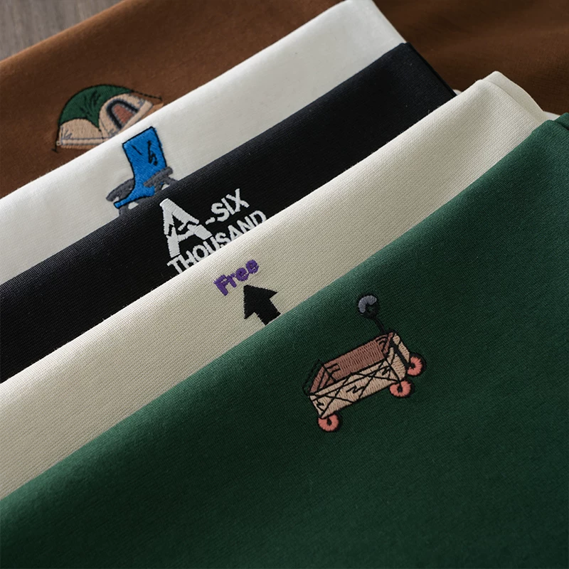 Áo thun nam tay ngắn chất dày 250G kiểu Mỹ, mẫu mới hè 2025, áo thun cổ tròn thêu dày, áo thun tay lửng rộng rãi