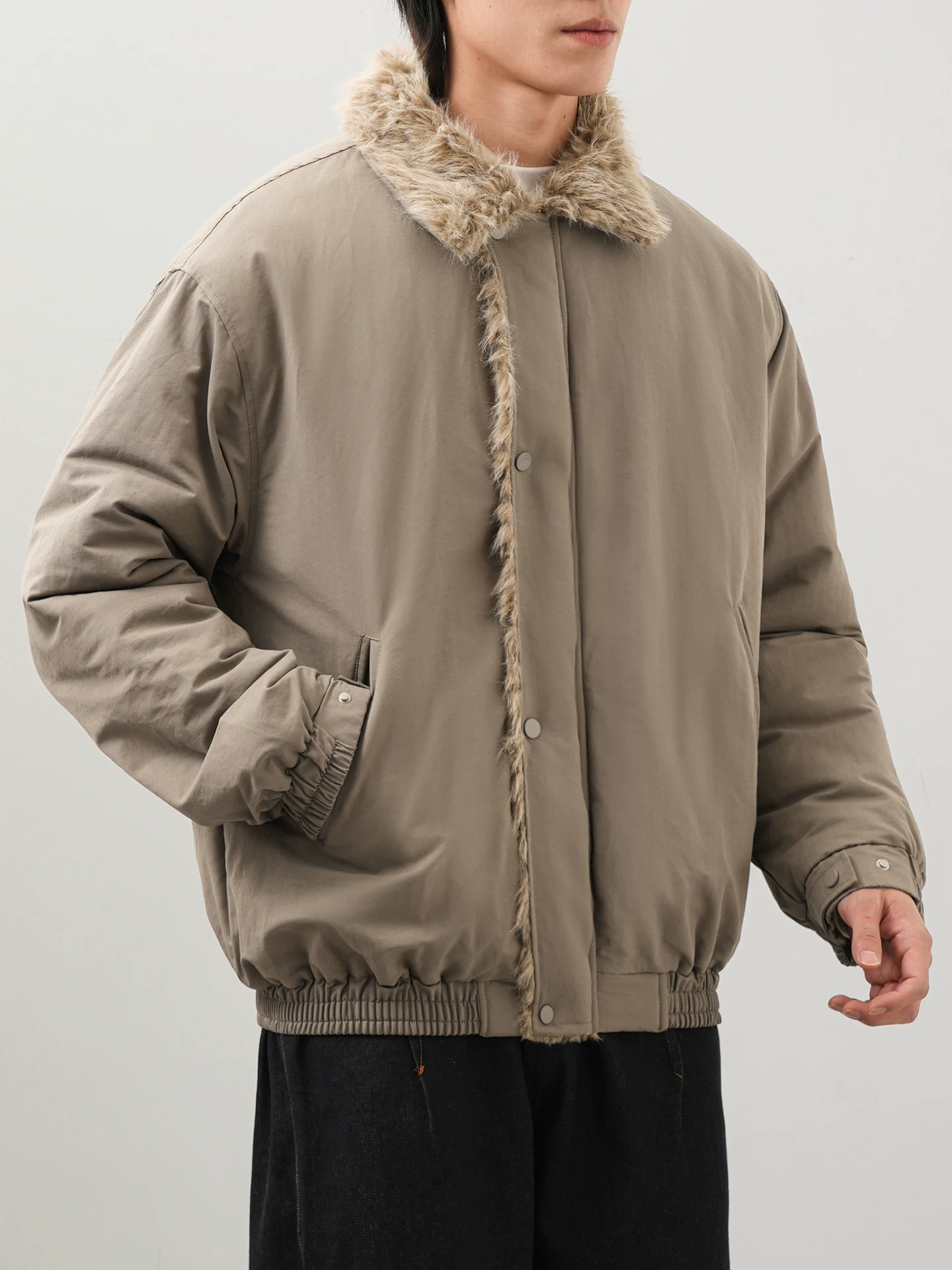 OMZM Barn phong cách áo khoác cotton dày dặn quần áo mùa đông nam phong cách Mỹ cổ lông rộng rãi áo khoác ấm áp áo khoác màu trơn rộng rãi