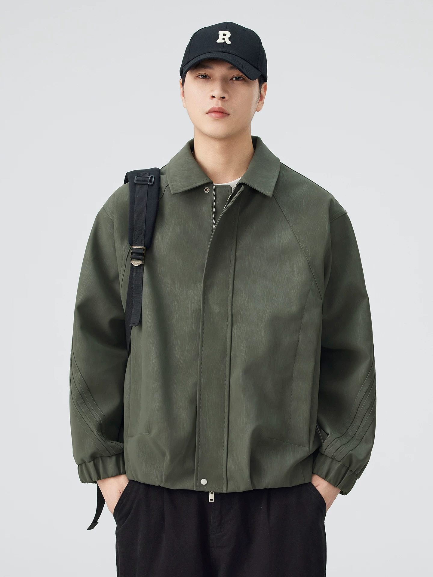 Áo khoác da PU kiểu Mỹ OMZM dành cho nam, áo khoác cơ bản cổ điển cao cấp mùa thu, áo khoác công sở dáng rộng có ve áo