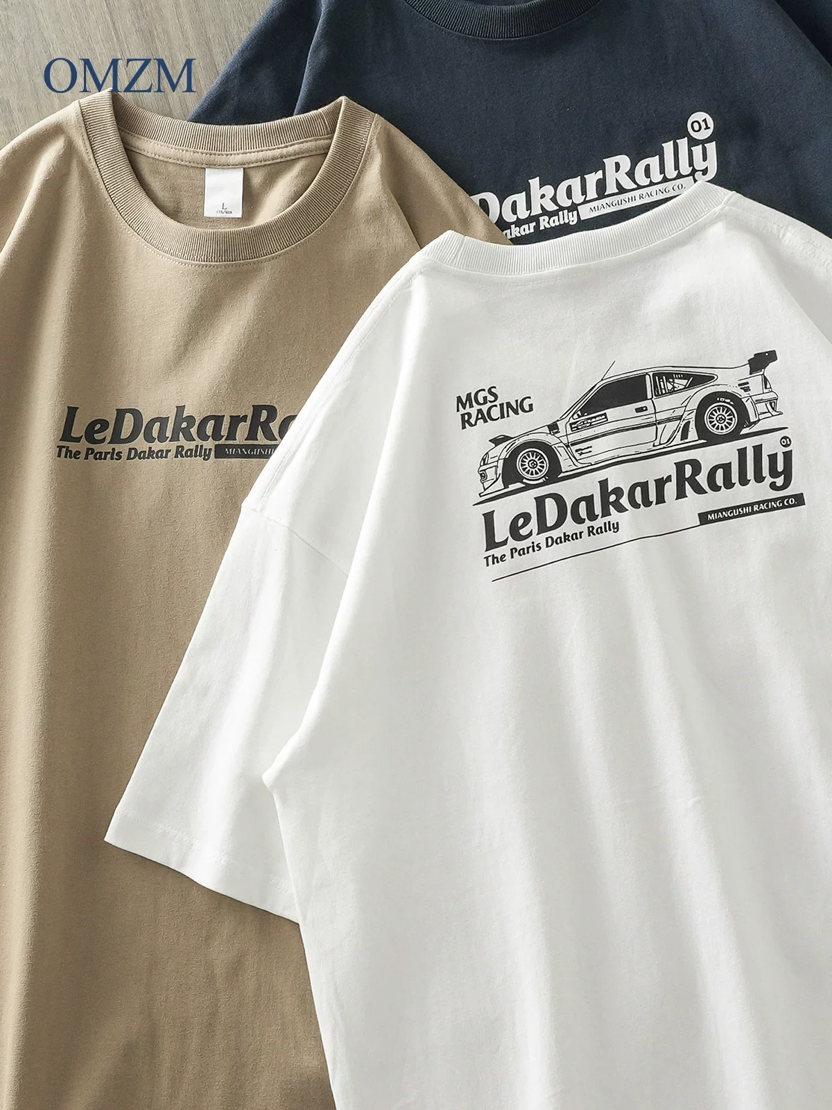 OMZM [Car Print] Áo thun cotton nguyên chất hạng nặng 320G dành cho nam, tay ngắn mùa hè, kiểu dáng rộng theo phong cách cổ điển Mỹ, tay áo nửa cổ tròn