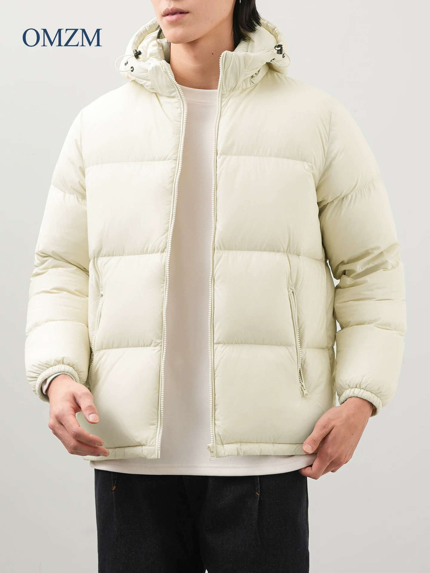 Áo khoác lông vũ có mũ trùm đầu OMZM90 dành cho nam, áo khoác phao dày dặn chống gió mùa đông mới có mũ trùm đầu có thể tháo rời.