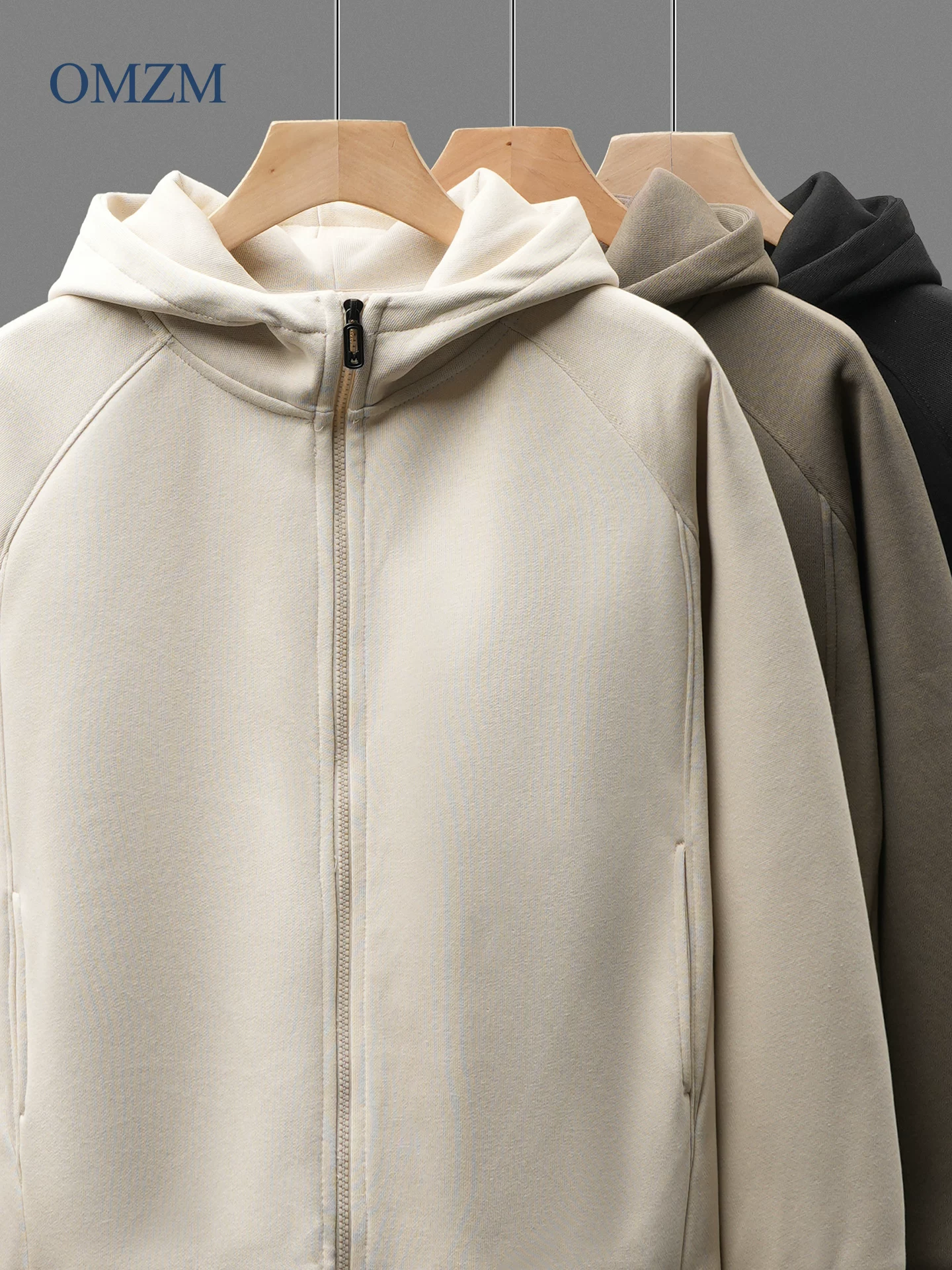 Áo len cardigan bằng len và lụa OMZM dành cho nam, áo khoác có mũ trùm đầu dày dặn, ấm áp, có lót lông cừu mùa đông, áo khoác có khóa kéo rộng rãi.
