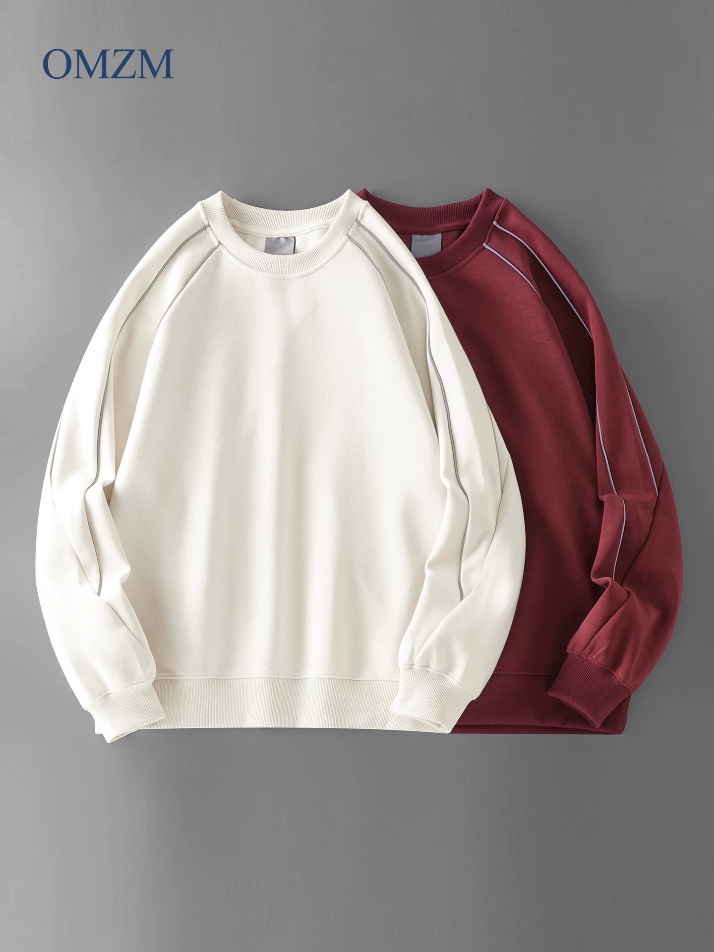 Áo khoác nỉ hạng nặng OMZM dành cho nam, áo chui đầu cổ tròn kiểu Mỹ mùa thu, kiểu dáng ghép mảnh, áo sơ mi không mũ dành cho giới trẻ