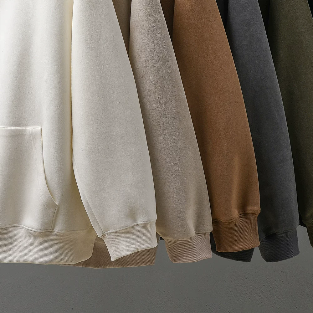 Áo hoodie nam chất liệu da lộn nặng 400g OMZM, kiểu dáng thể thao thời thượng phong cách Mỹ mùa thu, áo khoác màu trơn rộng rãi
