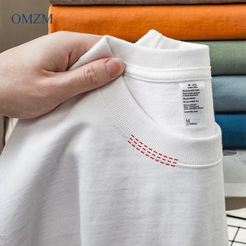 Áo thun nam OMZM kiểu Mỹ, chất liệu cotton 100%, màu trơn, tay ngắn, dáng rộng, trọng lượng 300g, mùa hè 2025, kiểu mới.