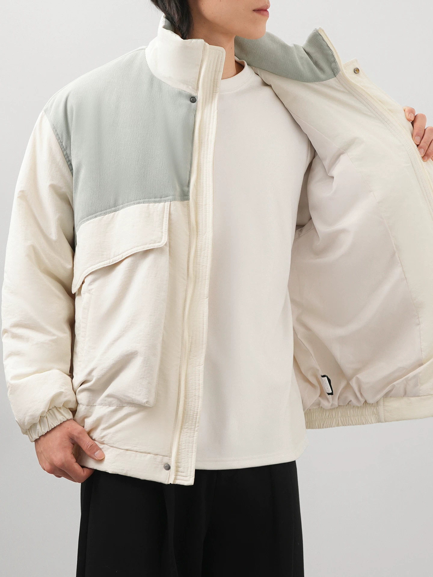 Áo khoác cotton dày dặn OMZM dành cho nam, áo khoác cotton thường ngày có lót lông cừu mùa đông, áo khoác cặp đôi thời trang hợp thời trang.