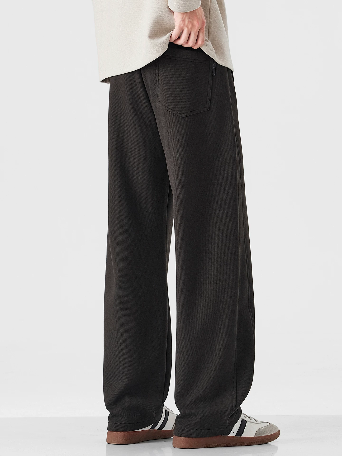 Quần thể thao lót lông cừu hạng nặng OMZM480G dành cho nam, quần ống thẳng thông thường giữ nhiệt dày dặn mùa đông, quần ống rộng kiểu kiếm.