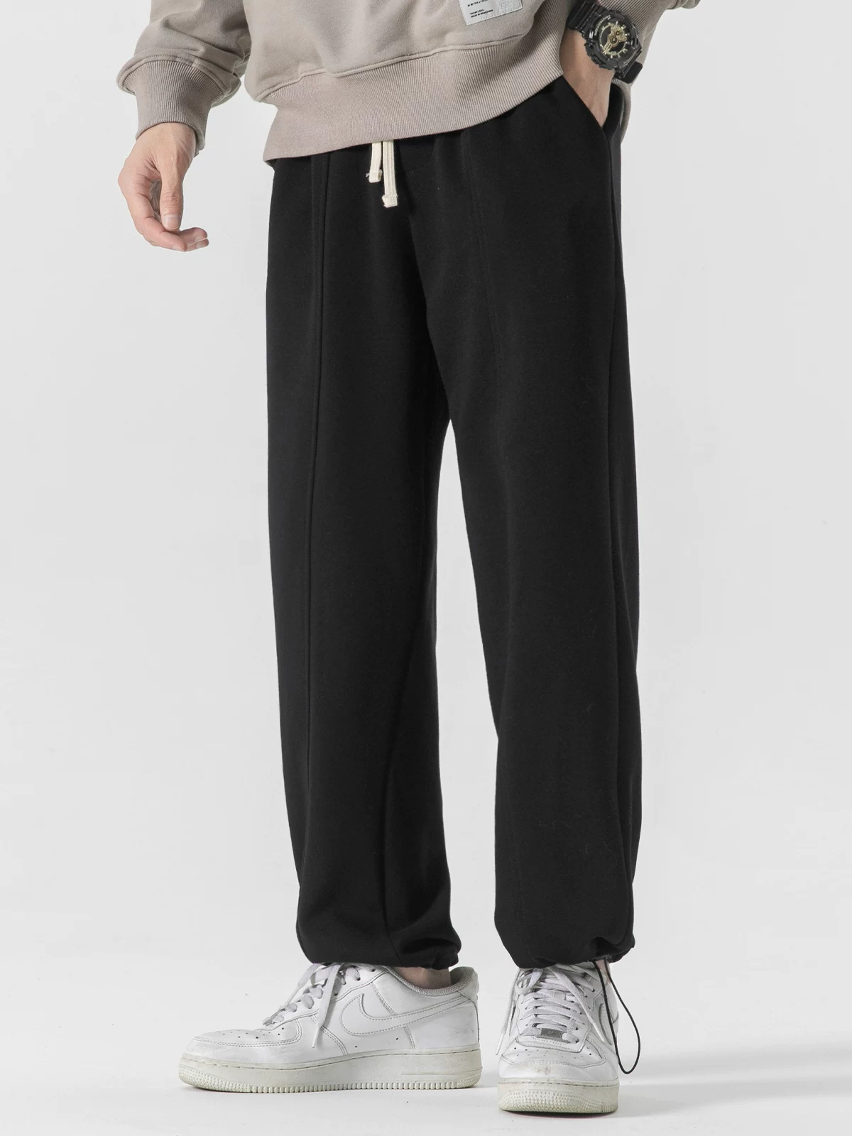 Quần jogger có dây rút hạng nặng OMZM dành cho nam, quần ống rộng kiểu Mỹ mùa thu, quần thể thao màu xám thông thường dành cho bé trai