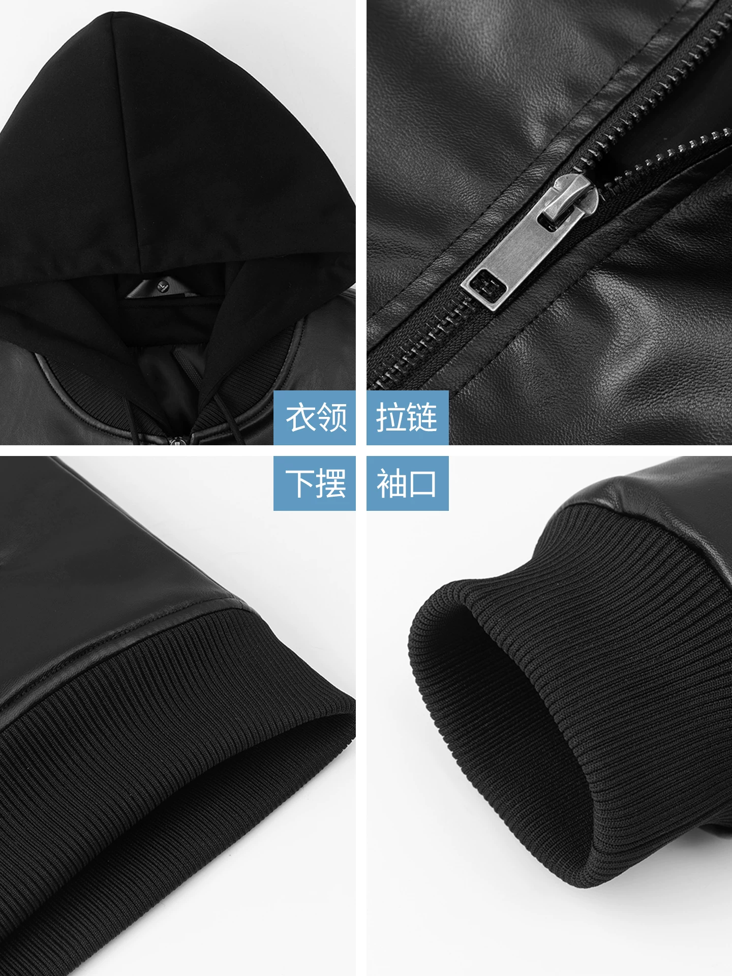 Áo khoác giả hai mảnh mới của OMZM dành cho nam giới, áo khoác dày dặn ấm áp theo phong cách cổ điển mùa đông, áo khoác da có mũ trùm đầu dành cho cặp đôi phong cách biker