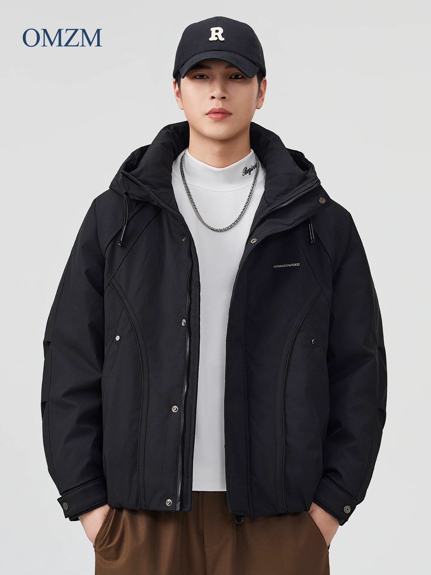 OMZM áo khoác lông vũ màu trắng nam mùa đông lót lông cừu dày áo khoác ấm áp leo núi ngoài trời áo khoác chống gió chống thấm nước
