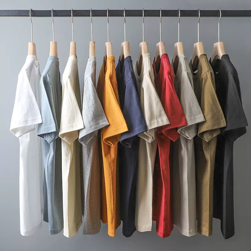 Áo thun cotton nguyên chất hạng nặng 270g kiểu Mỹ dành cho nam, tay ngắn, cổ tròn mùa hè, áo thun cổ nhỏ màu trắng nguyên bản cổ điển.