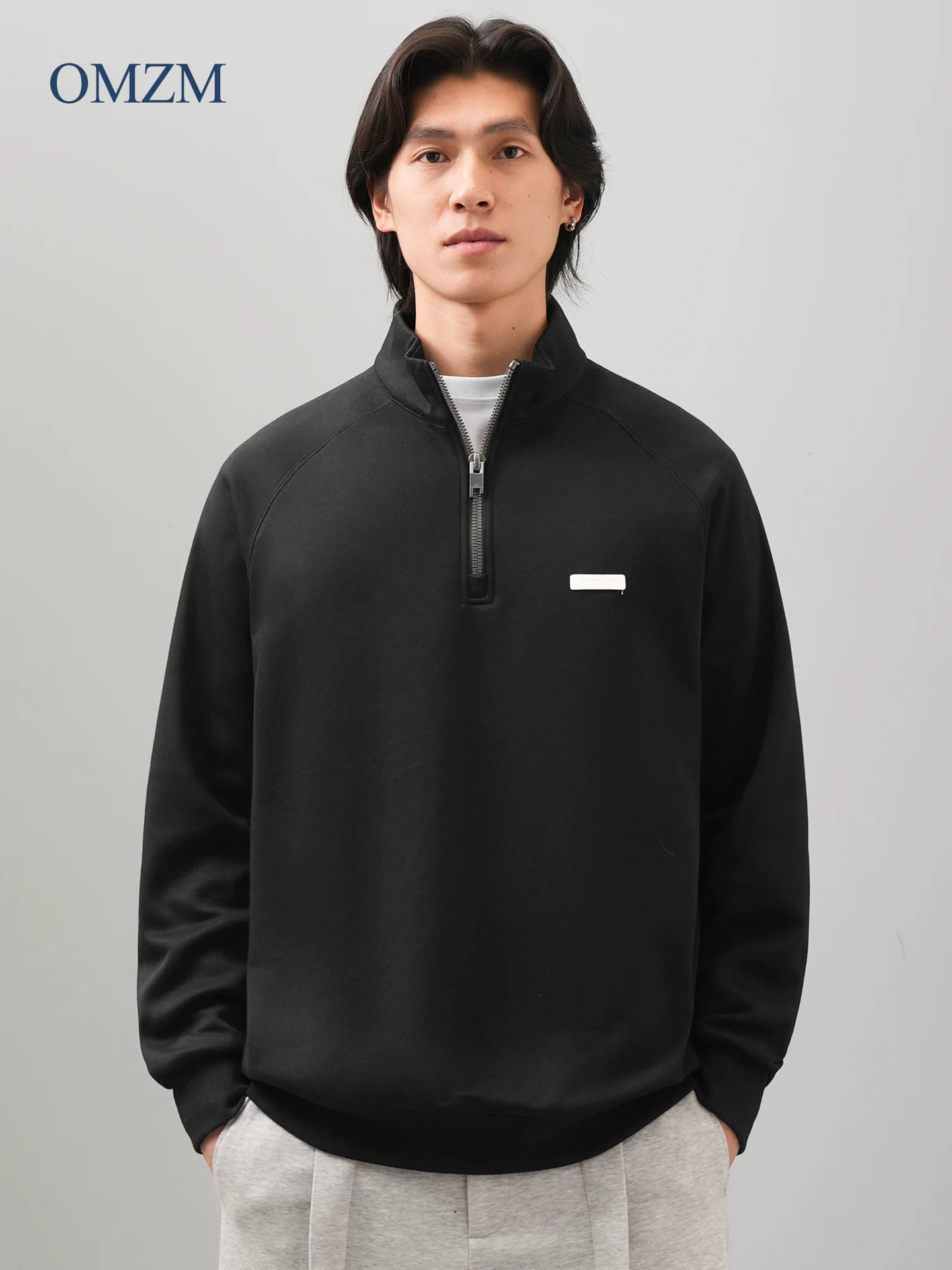 Áo nỉ nửa khóa kéo OMZM dành cho nam, dày dặn cho mùa thu đông, lớp lót lông cừu, cổ đứng, áo khoác dài tay giữ nhiệt.