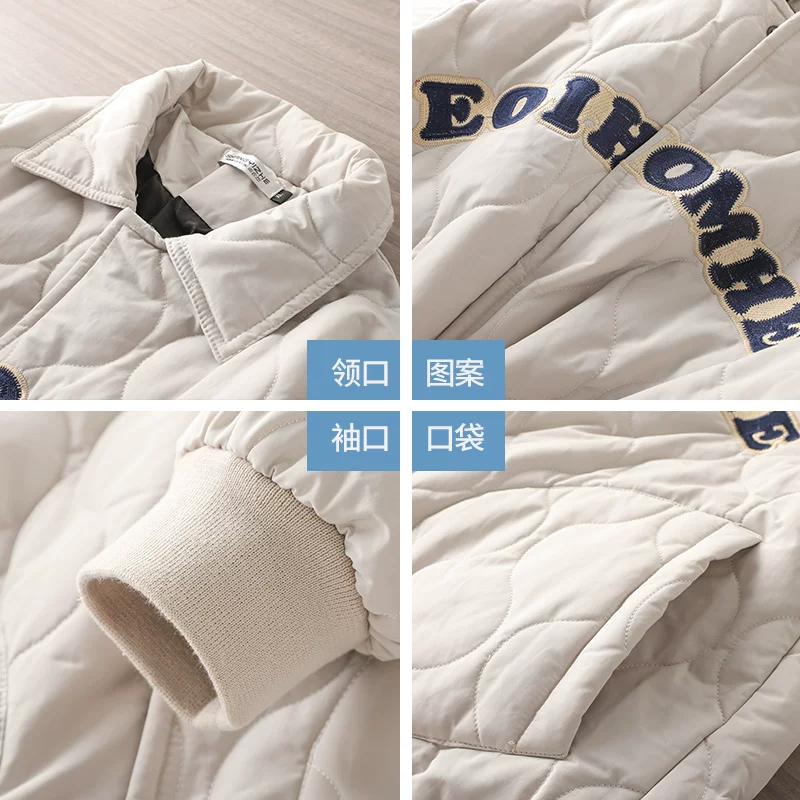 Áo khoác cotton thêu chữ cổ điển kiểu Mỹ dành cho nam, dáng rộng, cổ bẻ, dày dặn cho mùa đông, áo khoác cotton ấm áp, áo khoác ngoài hợp thời trang.